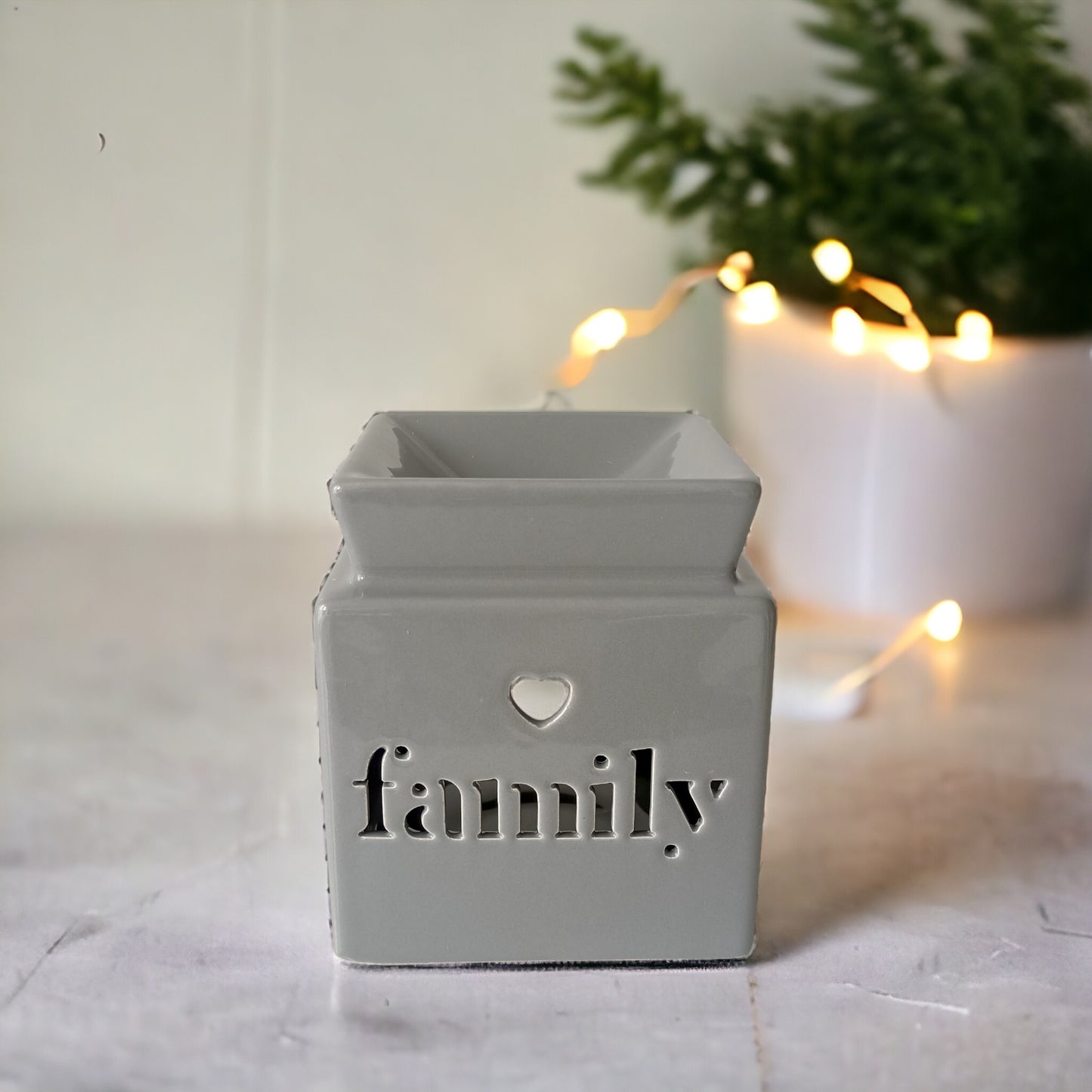 Grey 'Family' Ceramic Wax Melt Burner - includes a free wax bar of your choice